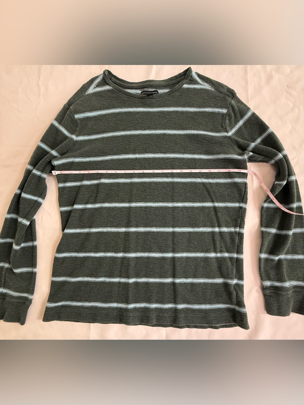Banana Republic Olive & Light Blue Striped Short Sleeve Top waffle thermal large